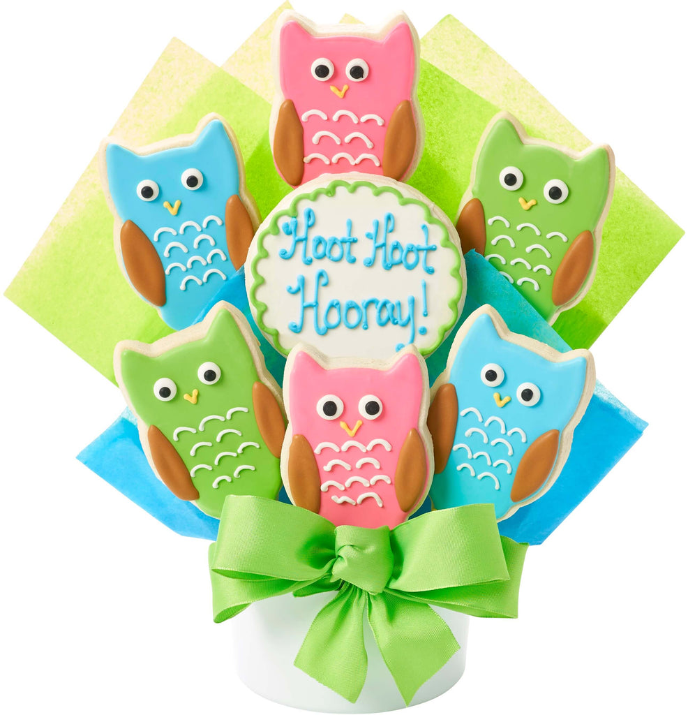 Hooray Owl Cutout Cookie Bouquet