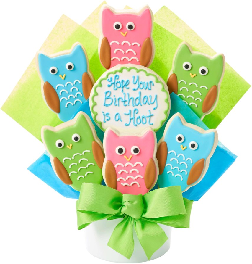 Birthday Owl Cutout Cookie Bouquet