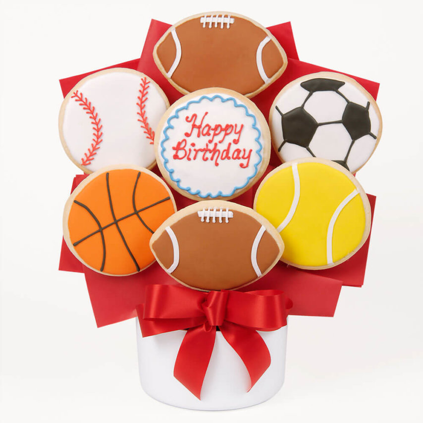 Happy Birthday Sports Cutout Cookie Bouquet