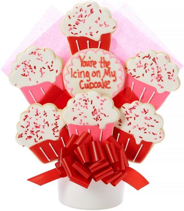 Valentine Cupcake Decorated Cookie Bouquet