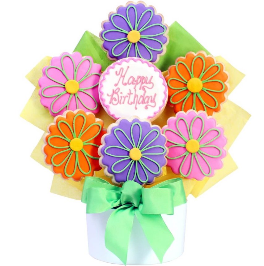 Happy Birthday Flowers Cutout Cookie Bouquet