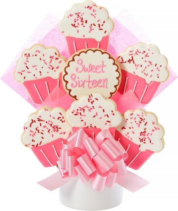 Sweet 16 Cupcake Decorated Cookie Bouquet